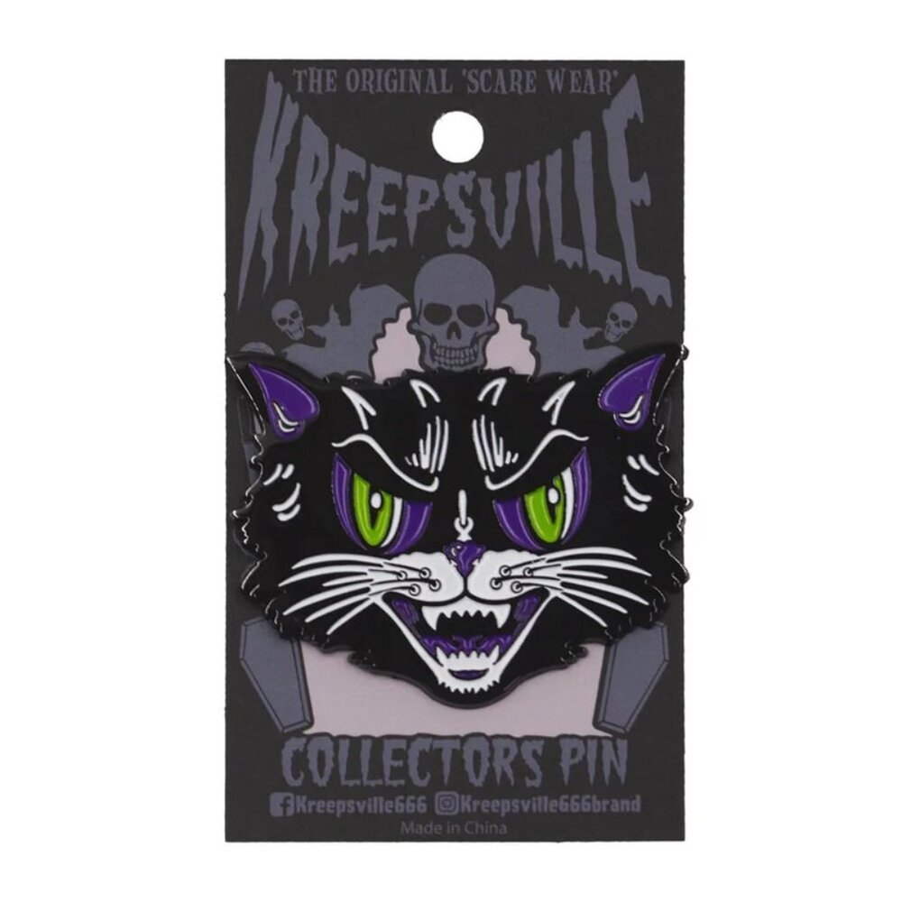 New Kattitude Retro Halloween Cat Enamel Pin Kreepsville Gothic Goth Brooch